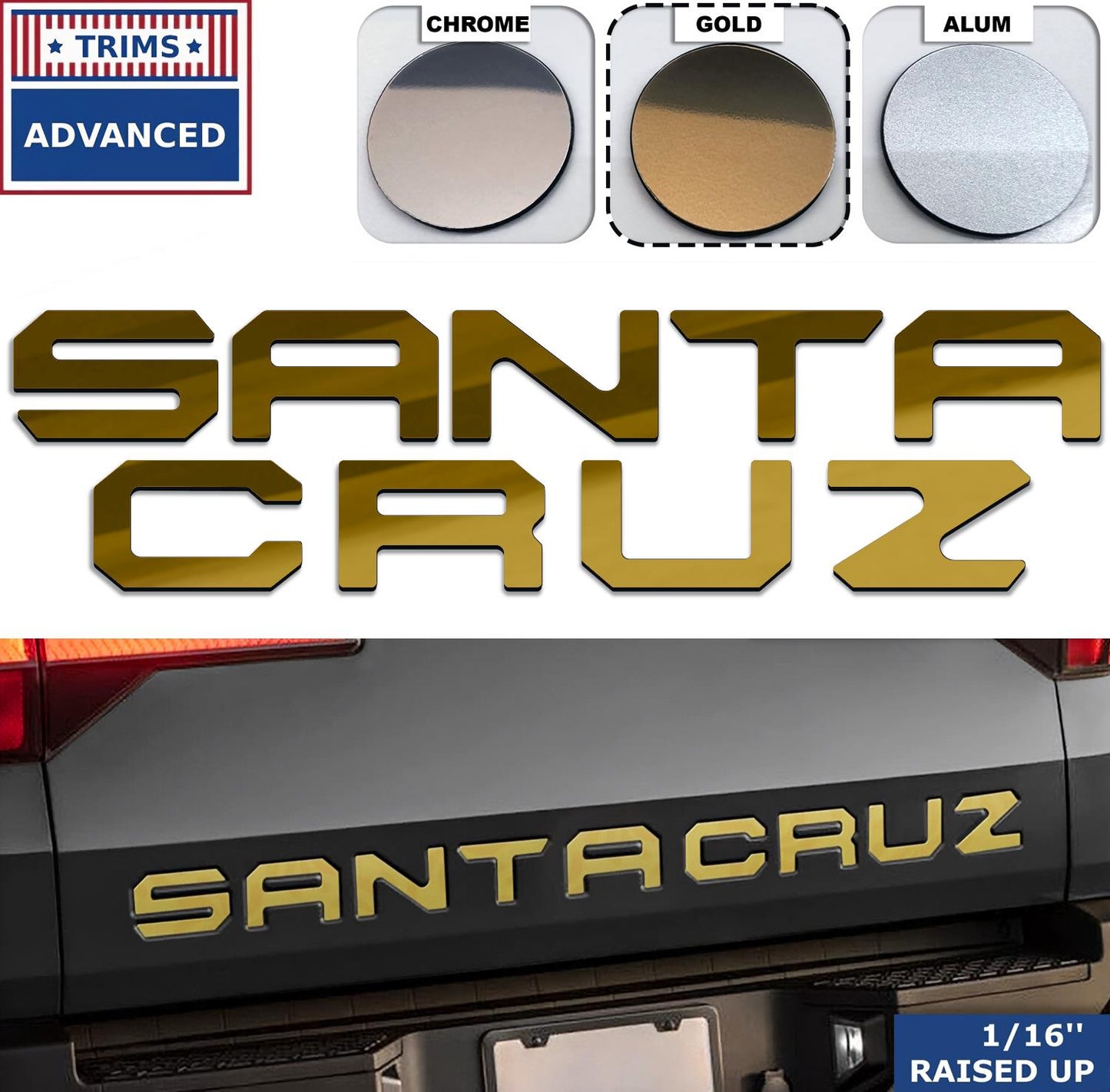 Gold Plastic Letters for Hyundai Santa Cruz 2022 2023 2024 Inserts US MADE