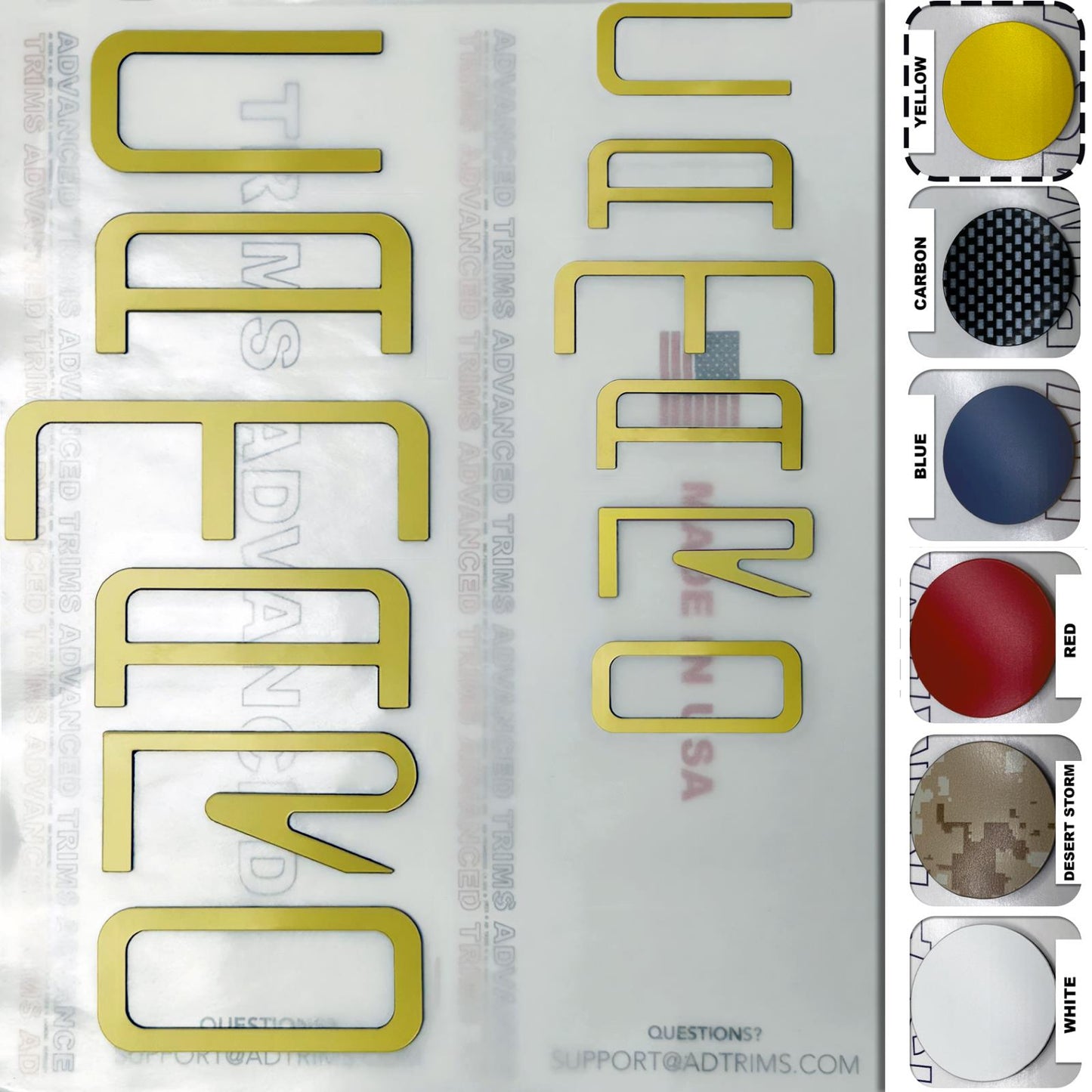 YELLOW FRONT+REAR LETTERS INSERTS FOR CAMARO 1992-2002 NOT DECALS