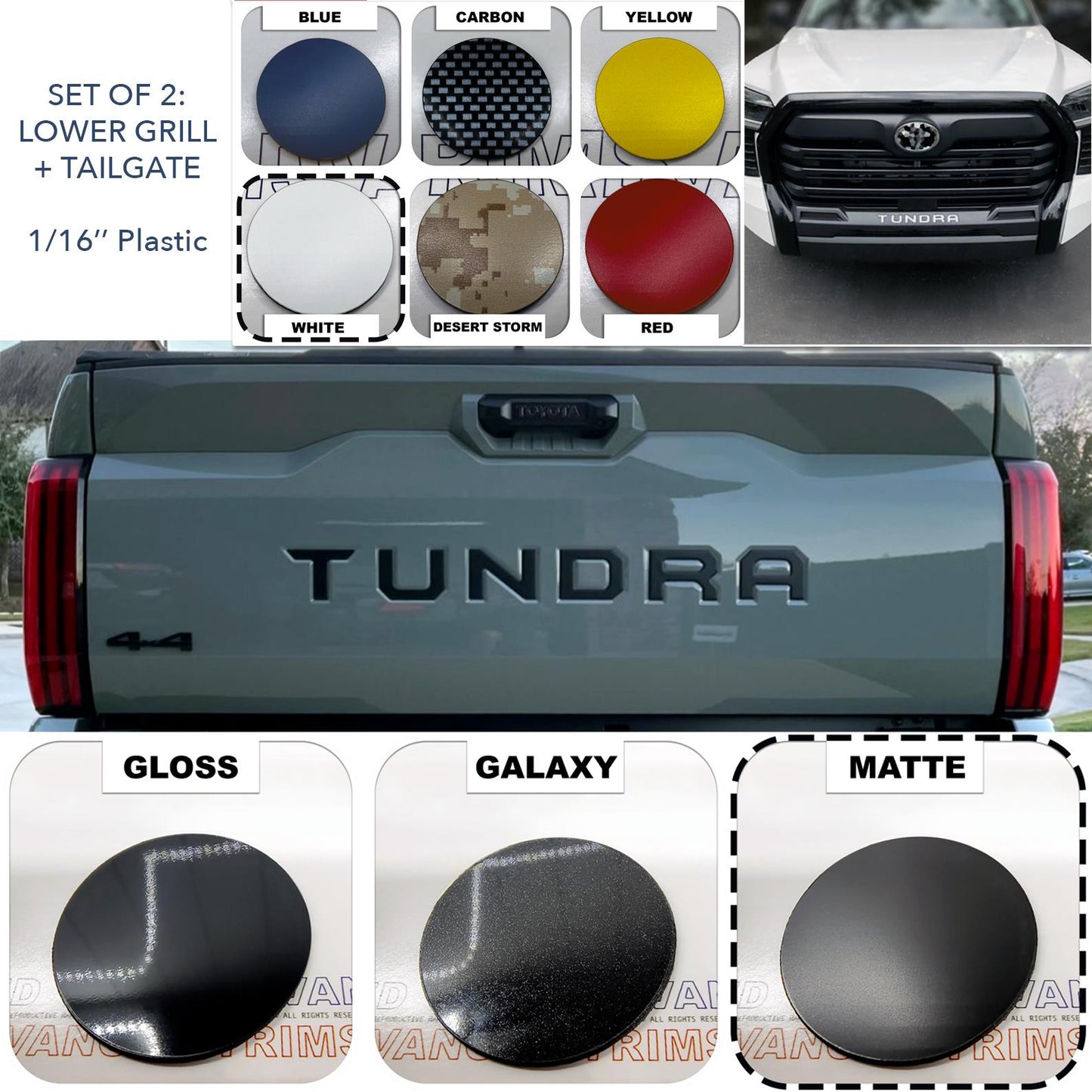 SET OF 2: Tundra 2022-2024 Plastic Letters Matte Black Tailgate + White Grill