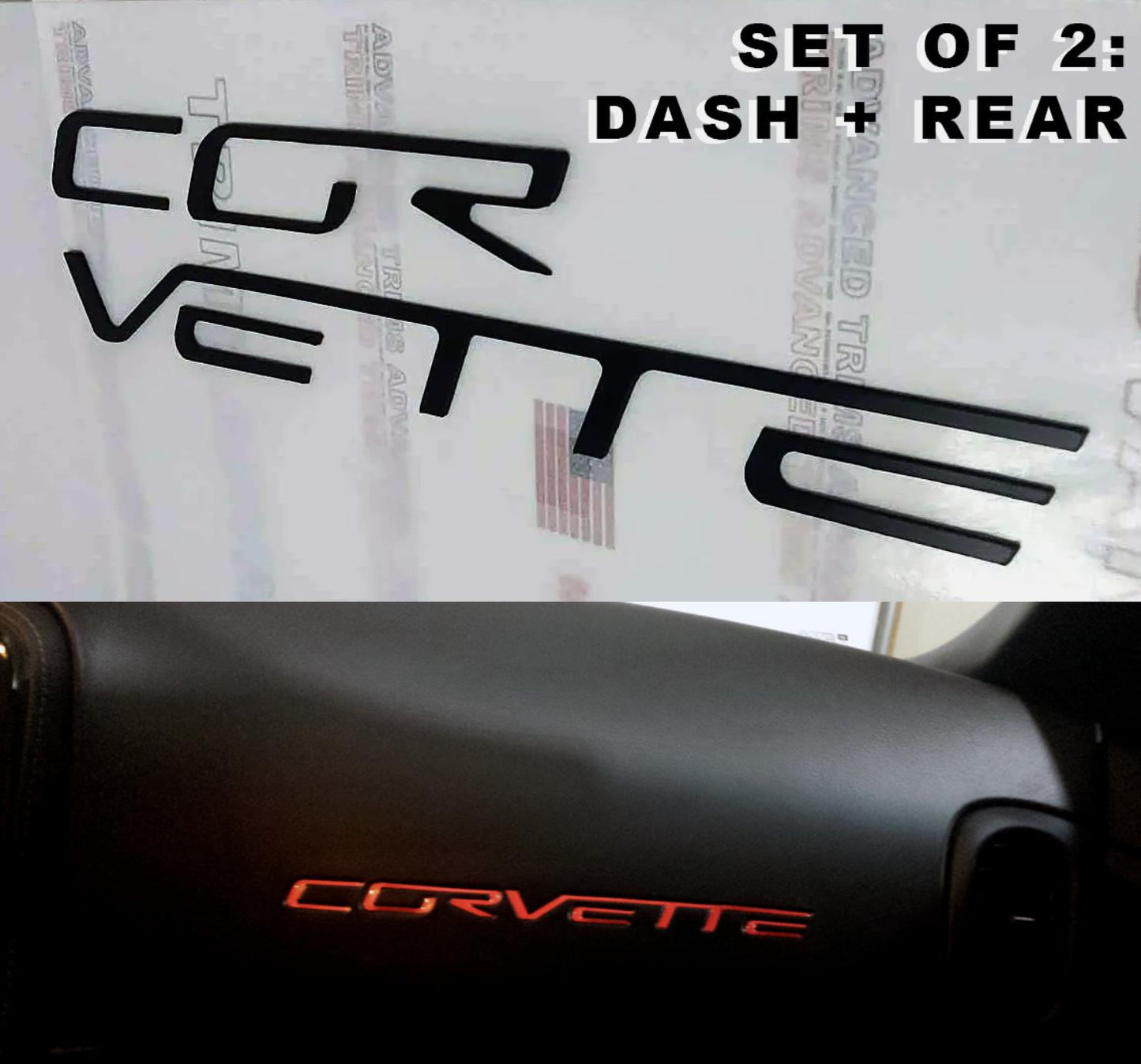 SET OF 2: 2005-2013 Corvette C6 RED + Matte BLACK Plastic Letters Rear Emblem