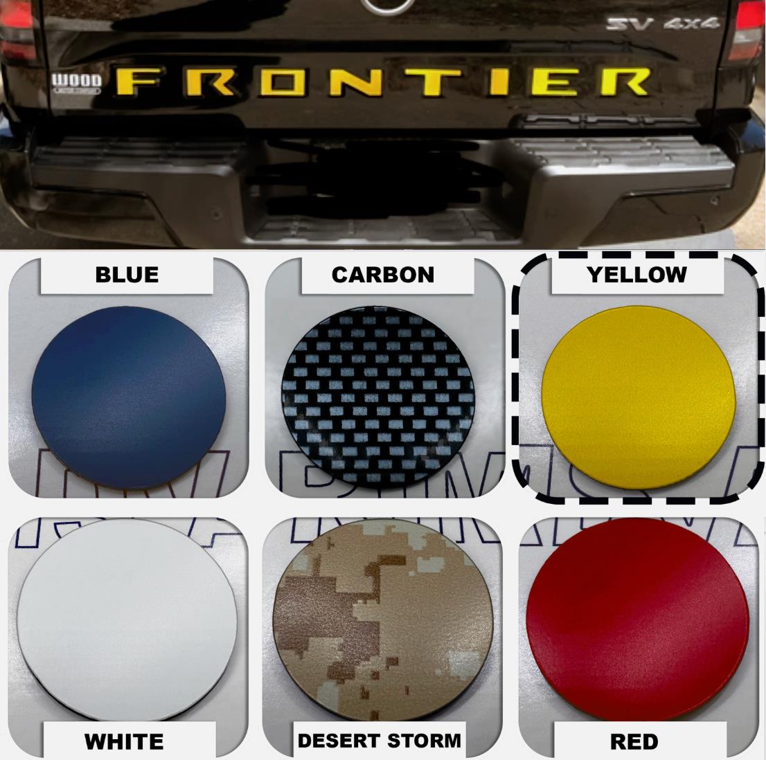 SET OF 2: TAILGATE + HOOD Yellow Raised Letters 2022 2023 2024 Frontier