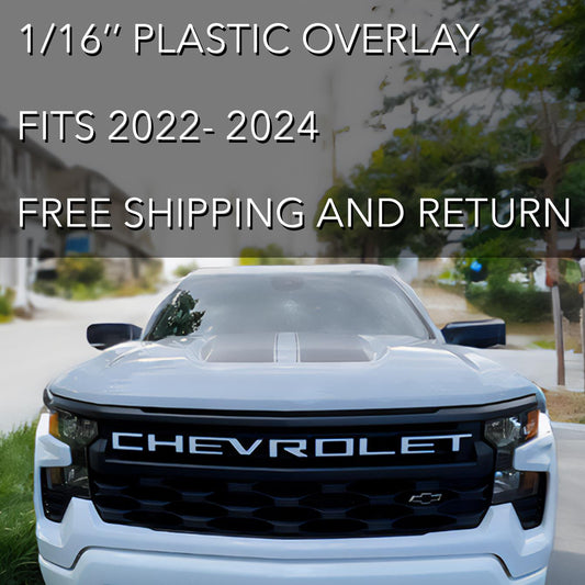 SET OF 2:Black Gloss Raised Tailgate Plastic Letters Inserts +WHITE Overlay Grill Letters Chevrolet Silverado 2022-2026