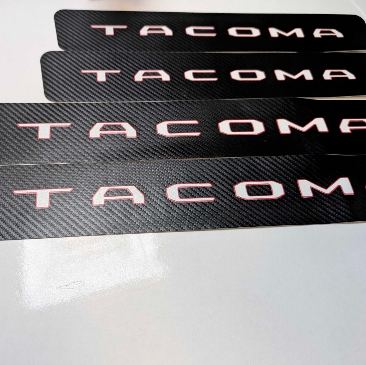 4-Pack TRD Pro Red Outline Car Door Sill Scuff Plates – Black Self-Adhesive Threshold Strips