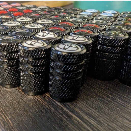 4x GMC Tire Valve Stem Caps For Car Truck Red on White