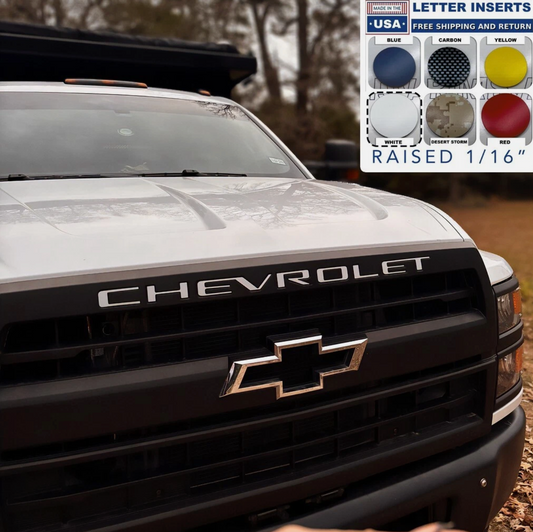 TOP GRILL WHITE Letters Inserts 2019 - 2025 Silverado HD 2500 - 6500 NOT VINYL