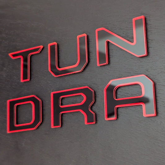 SET OF3: 2022 - 2026 RED Front Emblem TUNDRA + TRD Grill Bumper Badge+RED OUT Raised Acrylic Taigate Letters