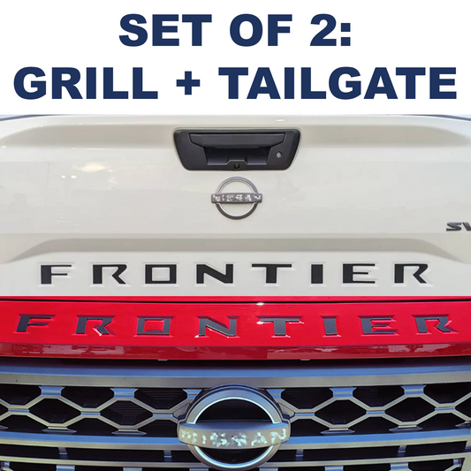 SET OF 2: TAILGATE + HOOD Matte Black Raised Letters 2022 2023 2024 2025 Frontier