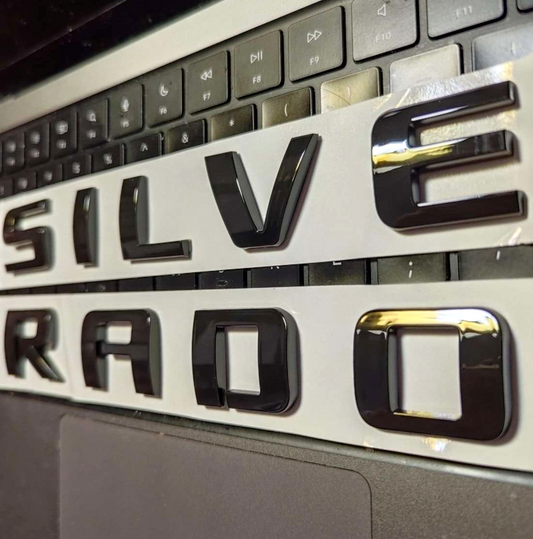 3D Fender Door Tailgate Emblem Silverado 1500 2500HD Letters Badge Gloss Black