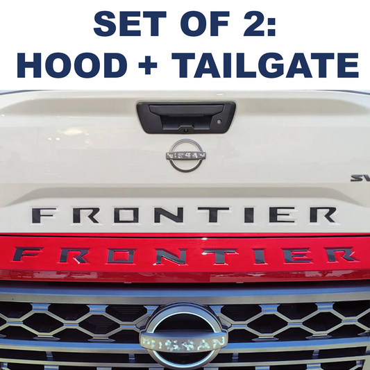 SET OF 2: TAILGATE + HOOD Gloss Black Raised Letters 2022 2023 2024 2025 Frontier