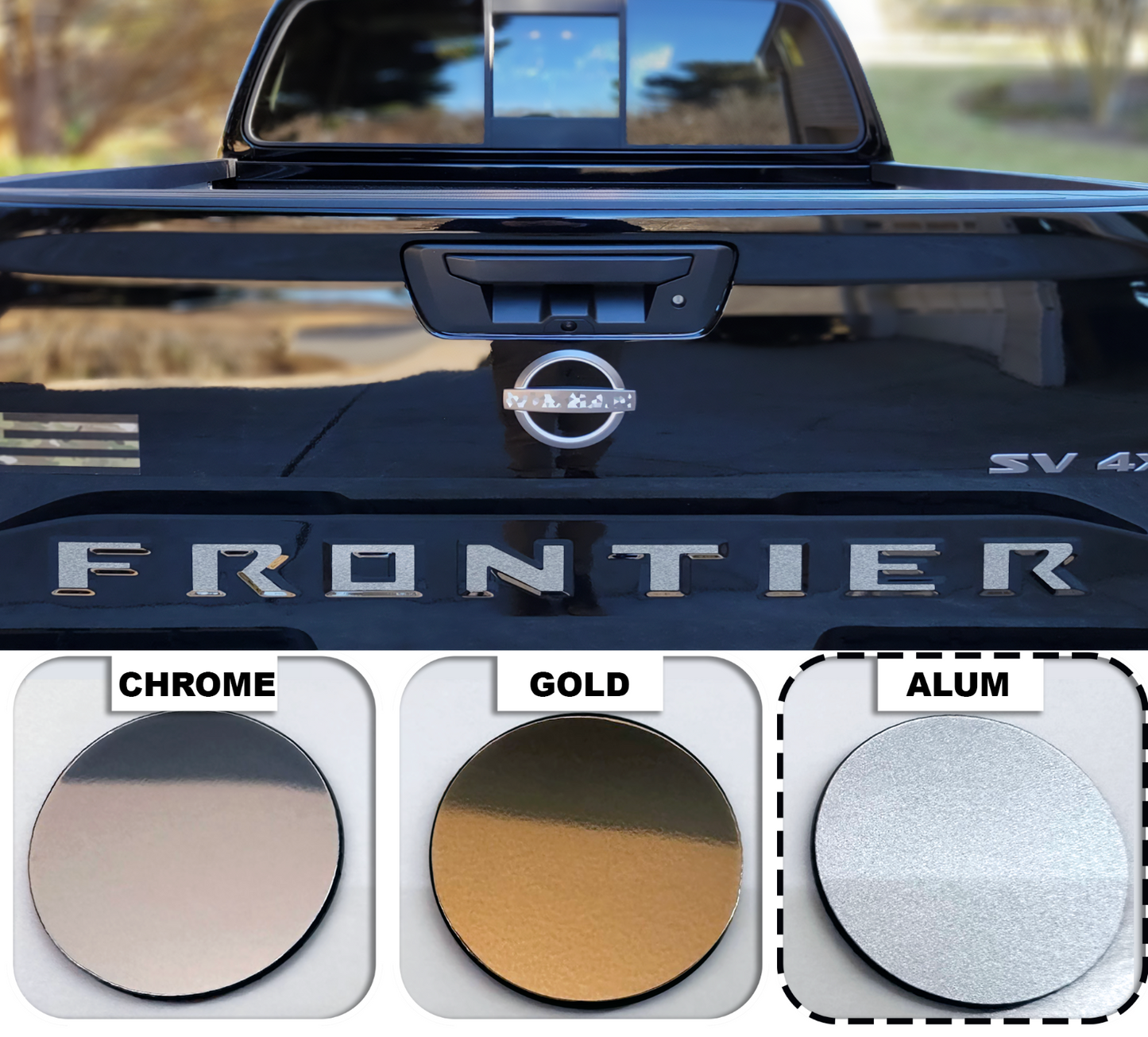 SET OF 2: HOOD + TAILGATE SILVER ALUM NISSAN FRONTIER 2022-2024 RAISED LETTERS