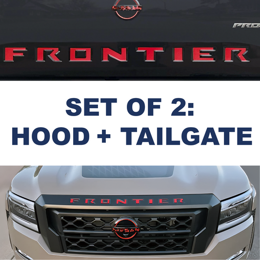 SET OF 2: TAILGATE + HOOD Red Raised Letters Inserts 2022 2023 2024 Frontier