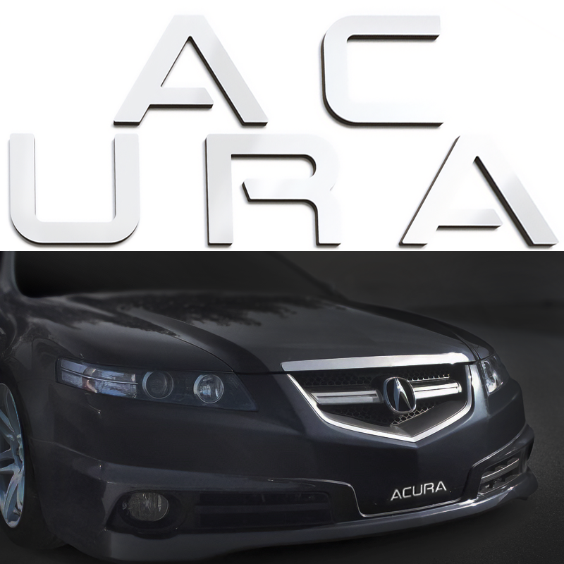 White Raised Plastic Letters Inserts Acura TL 2004-2008 Front Bumper