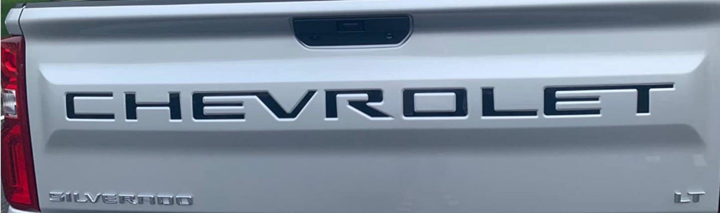 Black Matte Raised Tailgate letters Chevrolet Silverado 2019-2025 Inserts