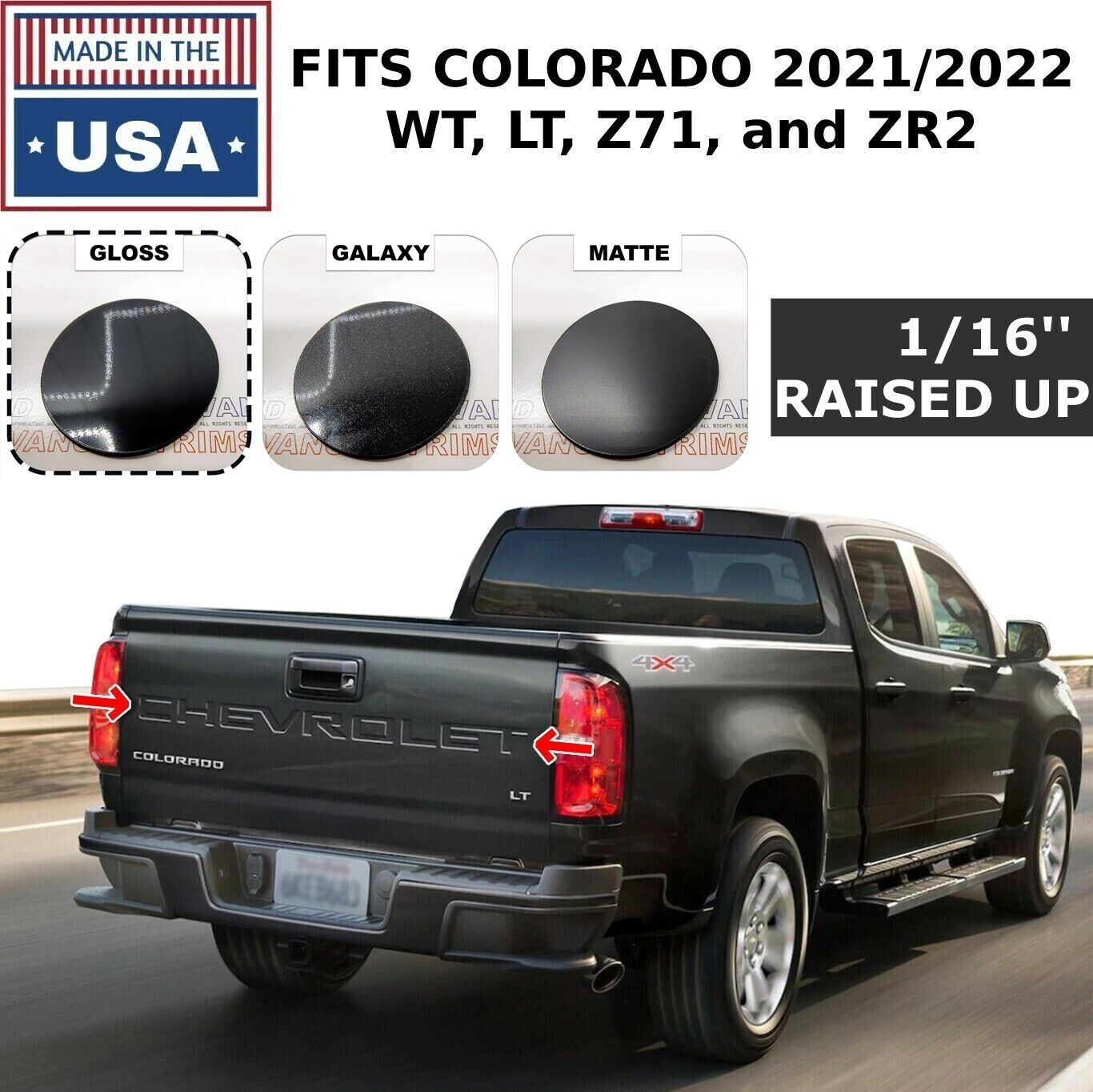 Gloss Black Raised Plastic Tailgate Letters Inserts Chevrolet Colorado 2021 2022