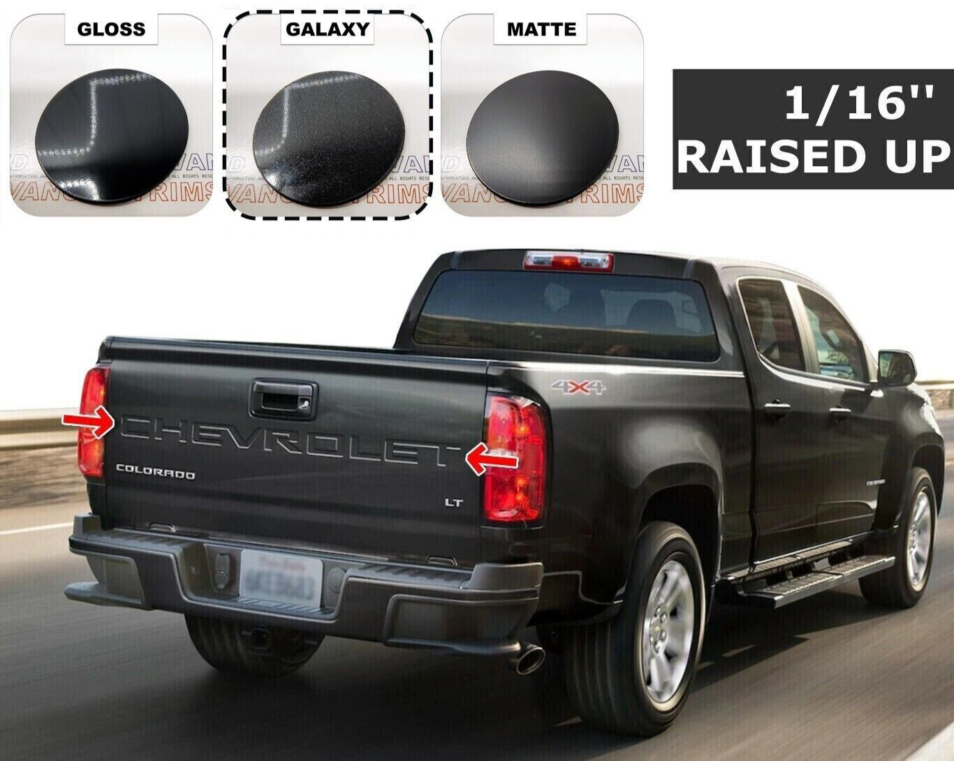 Galaxy Black Raised Plastic Tailgate Letters Chevrolet Colorado 2021 2022