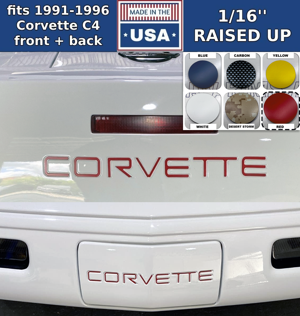 Red FRONT & REAR Plastic Raised Letters Inserts fits Corvette C4 1991-1996
