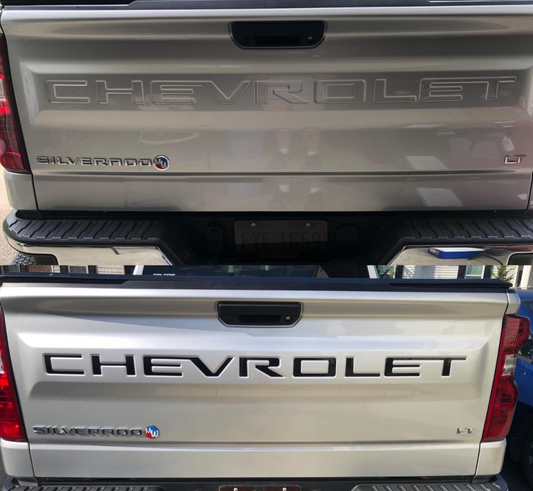 Black Matte Raised Tailgate letters Chevrolet Silverado 2019-2025 Inserts