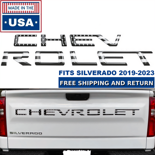 3D Blackout Flag Gloss Tailgate Letters Chevy Silverado 2019-2025 Inserts