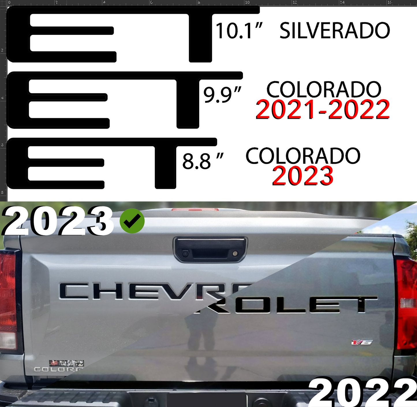Gloss Black Raised Plastic Tailgate Letters Inserts NEW CHEVY COLORADO 2023 2024 2025
