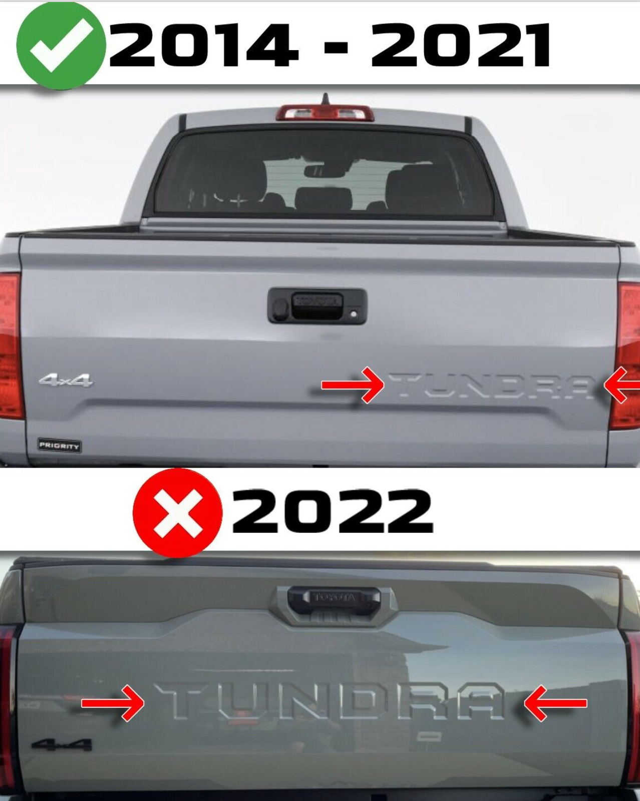Matte Black Raised Tailgate Letters for Toyota Tundra 2014-2021 Plastic Inserts