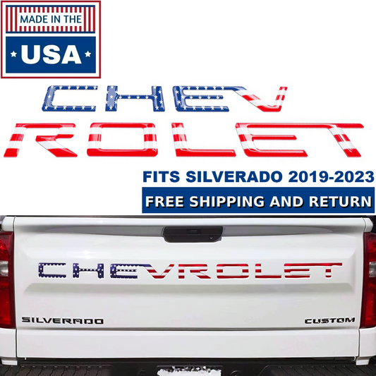 3D Flag Gloss Tailgate Letters Chevy Silverado 2019-2025 Inserts