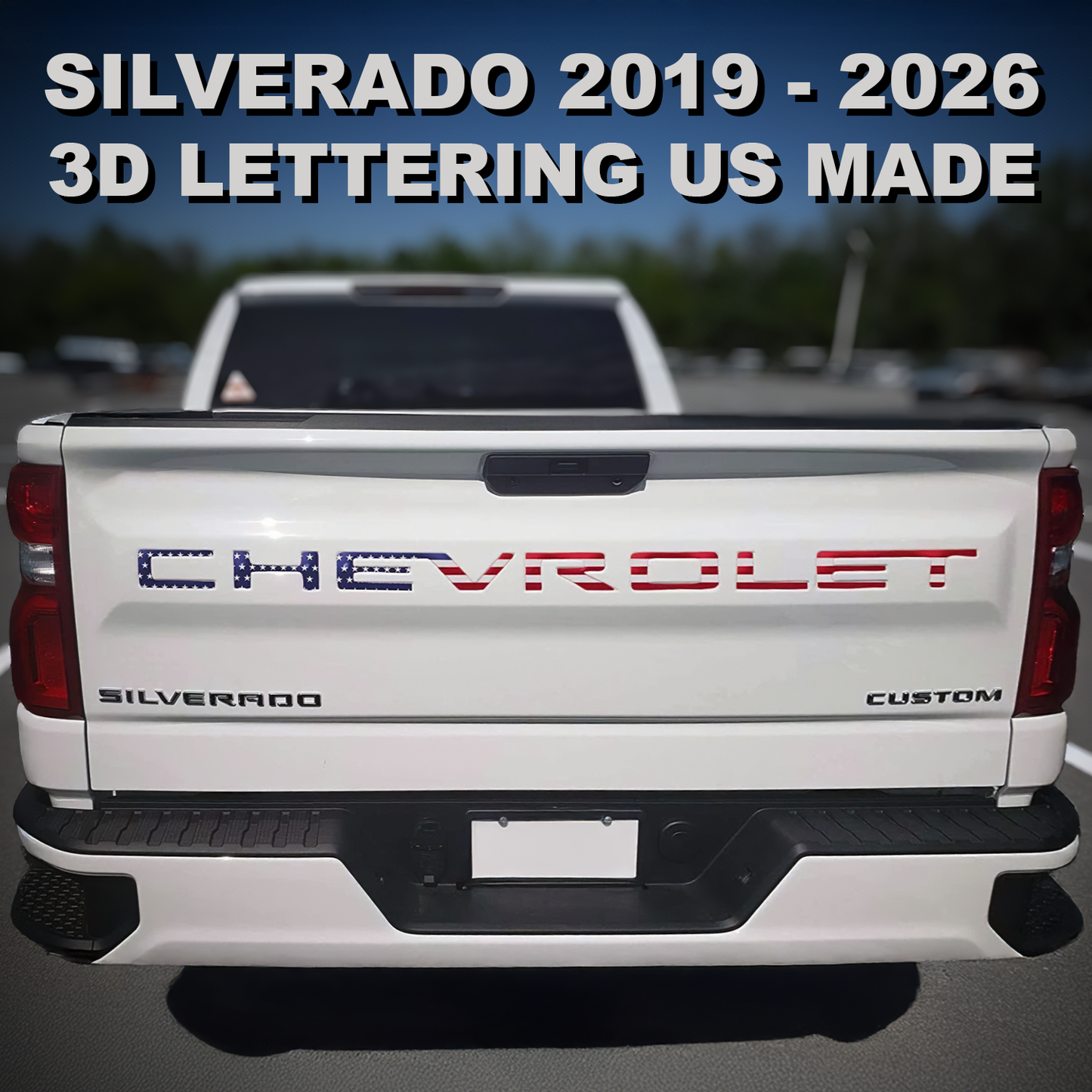 3D Flag Gloss Tailgate Letters Chevy Silverado 2019-2025 Inserts