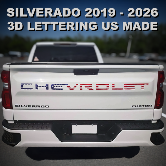 3D Flag Gloss Tailgate Letters Chevy Silverado 2019-2025 Inserts