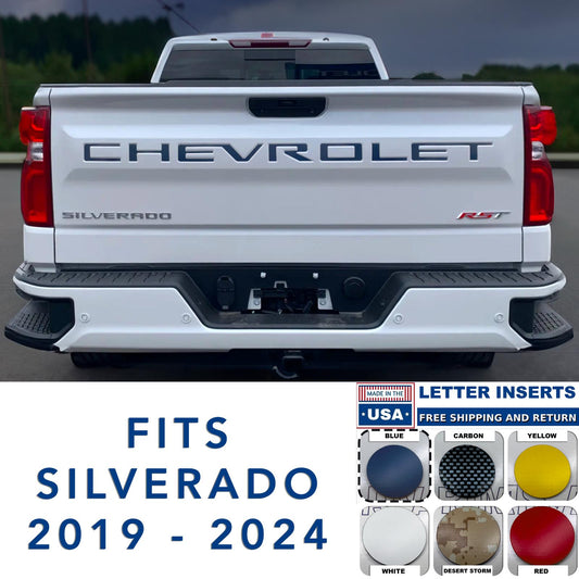 Blue Raised Tailgate Plastic Letters Inserts Chevrolet Silverado 2019-2024