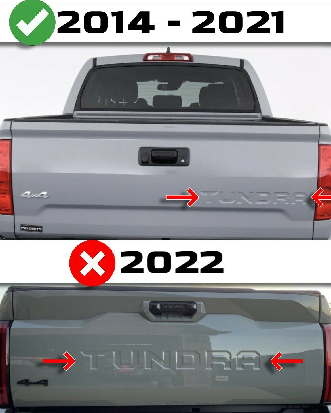 Silver Alum Raised Plastic Letters Inserts for Toyota Tundra 2014-2021 Tailgate