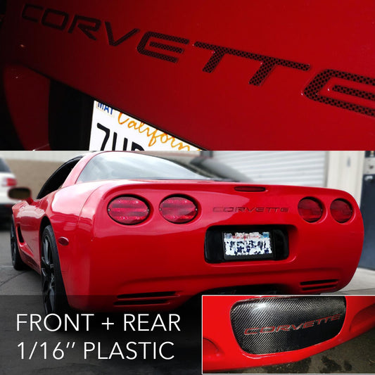 RED CARBON 1/16 RAISED LETTERS FOR C5 CORVETTE 97-2004 FRONT + REAR US MADE