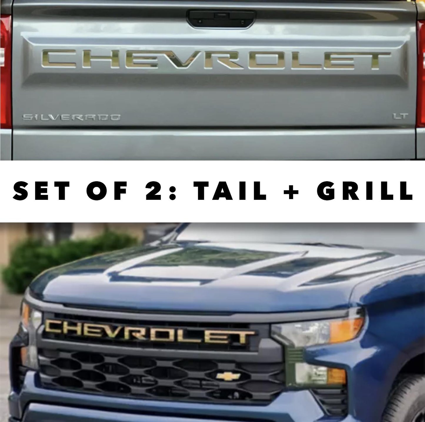 SET OF 2: Overlay Grill Letters + Tailgate Inserts 2022 - 2024 Silverado GOLD