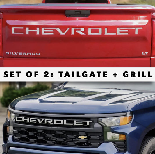 SET OF 2: Overlay Grill Letters + Tailgate Inserts 2022 - 2024 Silverado ALUM