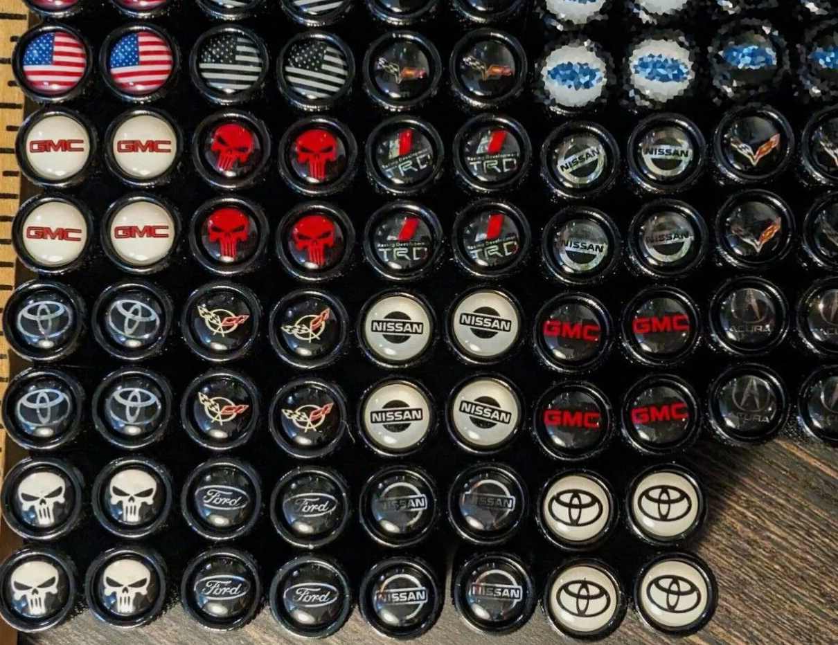4x GMC Tire Valve Stem Caps For Car Truck Red on White