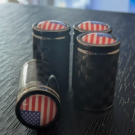 4x fits Patriotic US FLAG CARBON Tire Valve Stem Caps For Car Truck