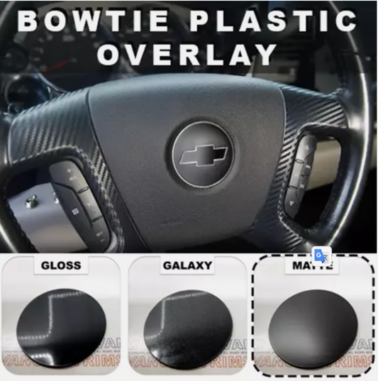 Matte Black Steering Wheel Bowtie Overlay For Chevy Silverado 07-2013 NOT VINYL