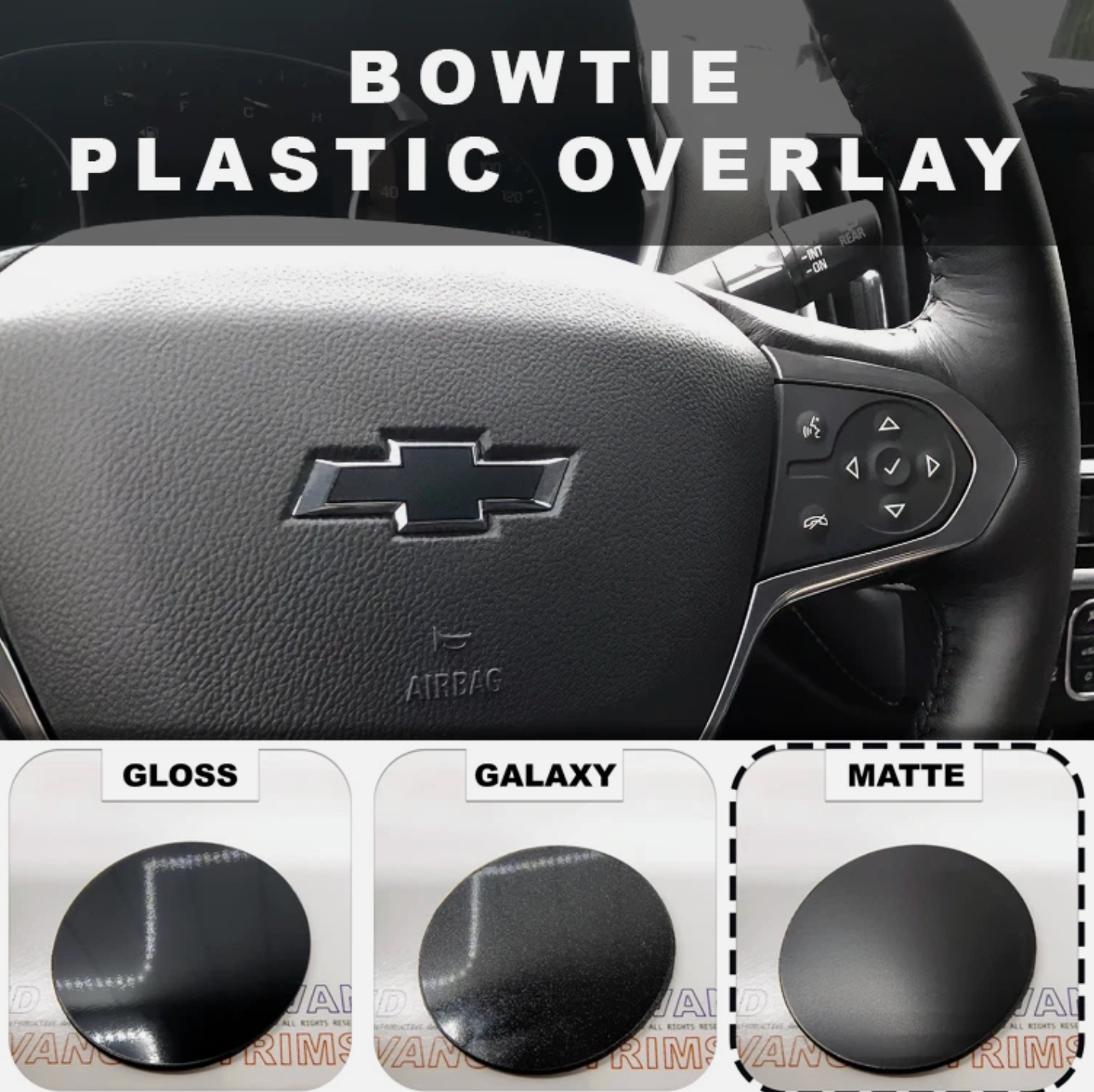 Matte Black Steering Wheel Bowtie Overlay Chevy Traverse 2015-2025 NOT VINYL