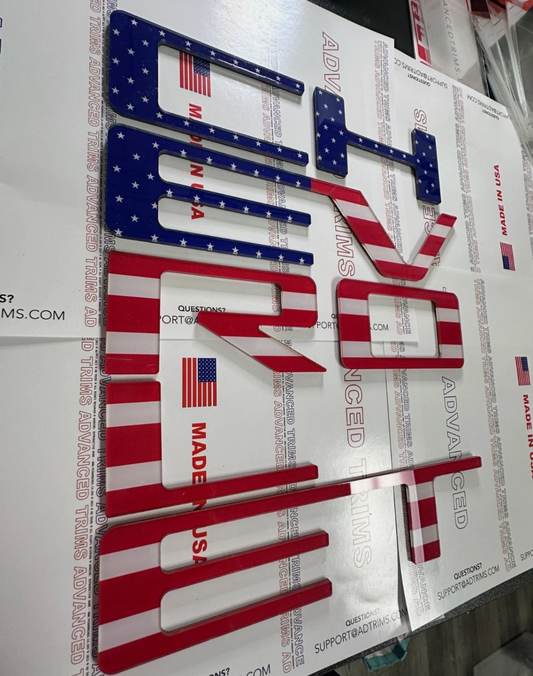 US FLAG PATRIOTIC Raised Plastic Tailgate Letters Inserts CHEVY COLORADO 2023 2024 2025 2026