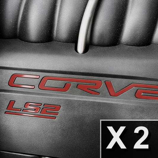 x2 2005-2007 C6 Corvette LS2 Engine Fuel Rail Cover GLOSS RED LETTERS not vinyl