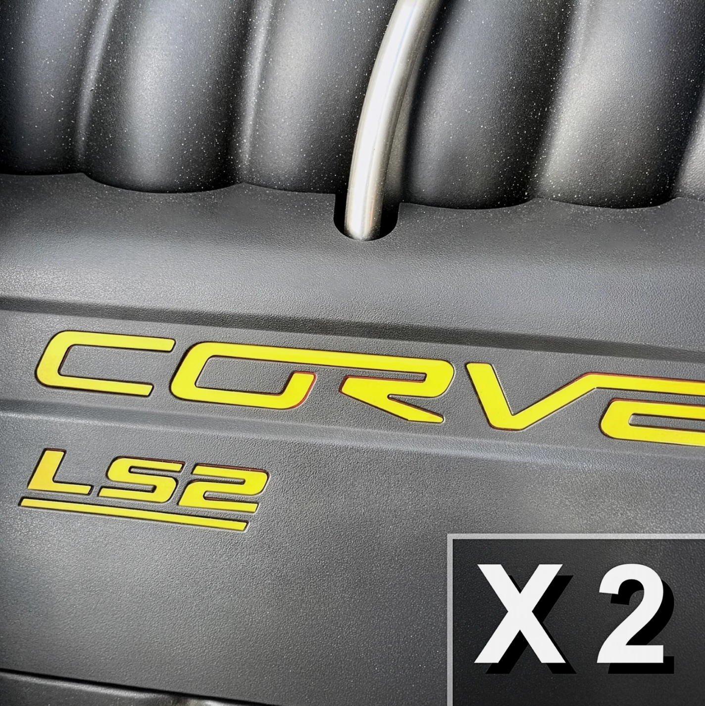 x2 2005-2007 C6 Corvette LS2 Engine Fuel Rail Cover YELLOW LETTERS not vinyl