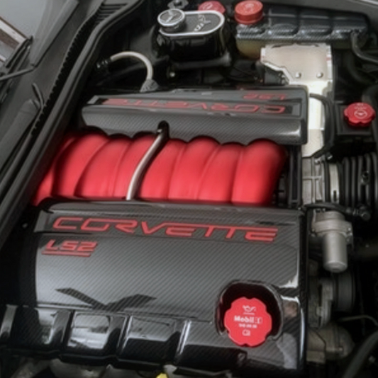 x2 2005-2007 C6 Corvette LS2 Engine Fuel Rail Cover RED LETTERS NOT VINYL