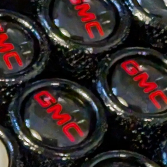 4x GMC Tire Valve Stem Caps For Car Truck Red on White