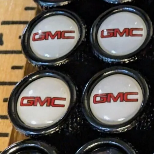 4x GMC Tire Valve Stem Caps For Car Truck Red on White