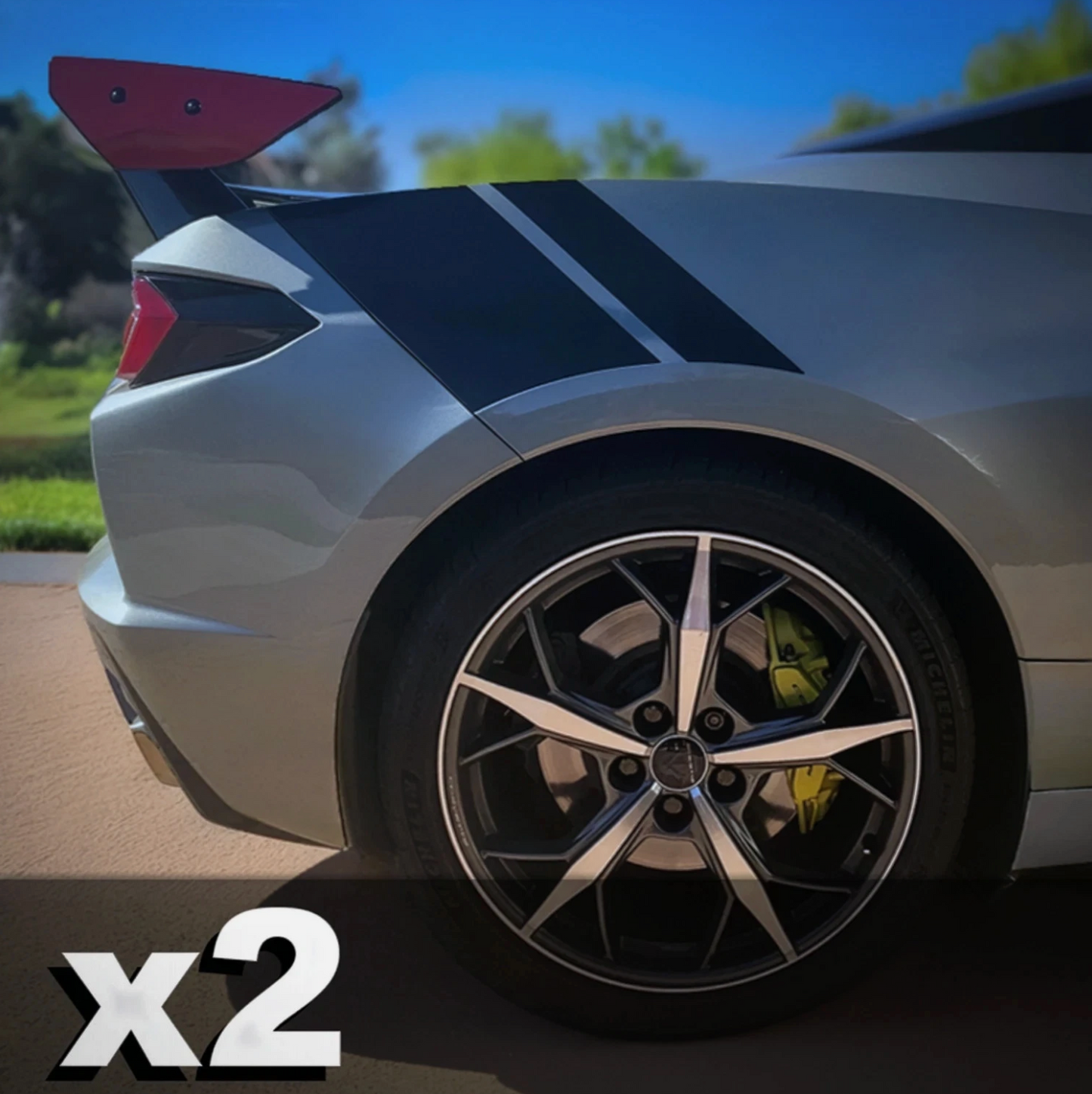 x2 2020-2026 C8 Corvette Stingray Rear Quarter Hash Side Stripes Matte Black Vinyl Decal