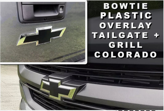 Gloss Black 2015-2020 Colorado BowTie FRONT + REAR Set PLASTIC OVERLAY