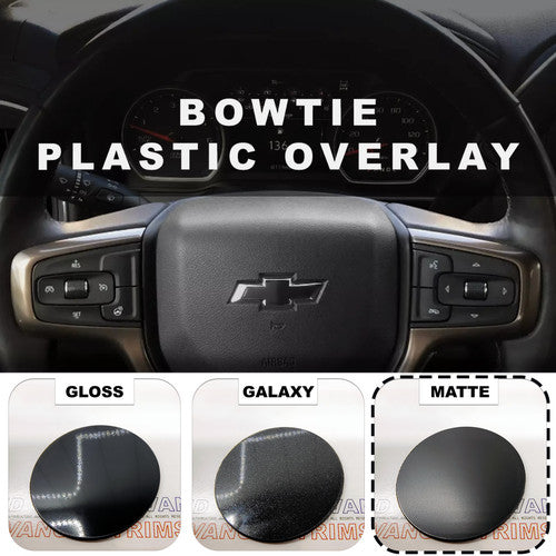 Matte Black 2022+ Chevy Tahoe BowTie FRONT + REAR + STEERING WHEEL Set PLASTIC OVERLAY