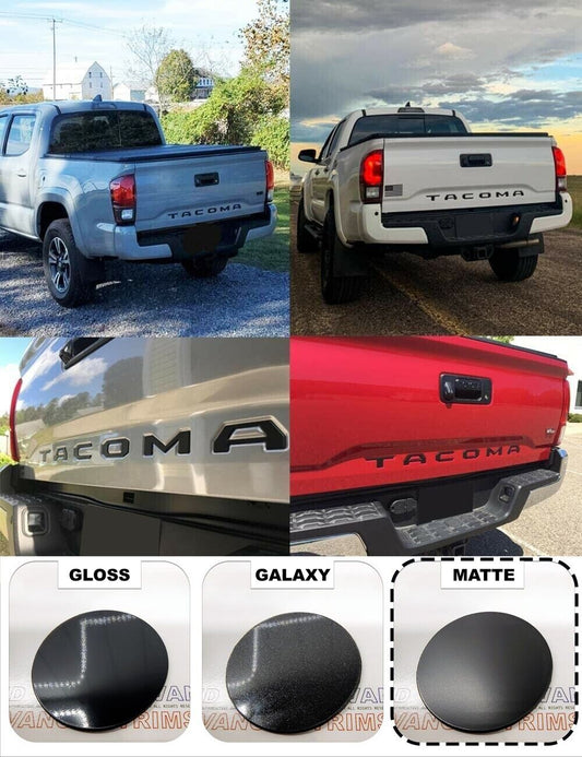 Inserciones de letras de plástico elevadas en negro mate para puerta trasera Toyota Tacoma 2016-2023