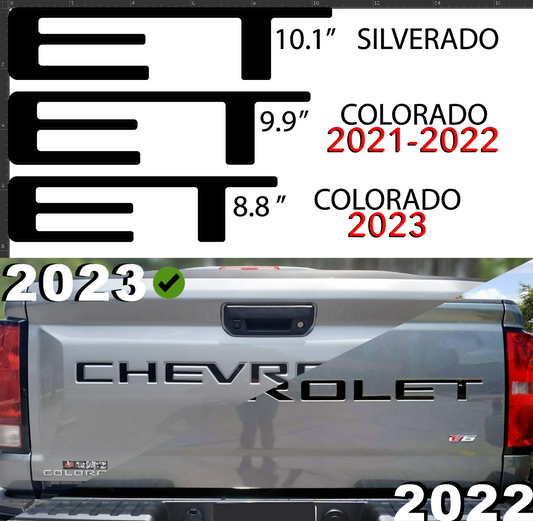 SET OF 4: 2x GLOSS + 2x MATTE BLACK Tailgate Letters NEW CHEVY COLORADO 2023