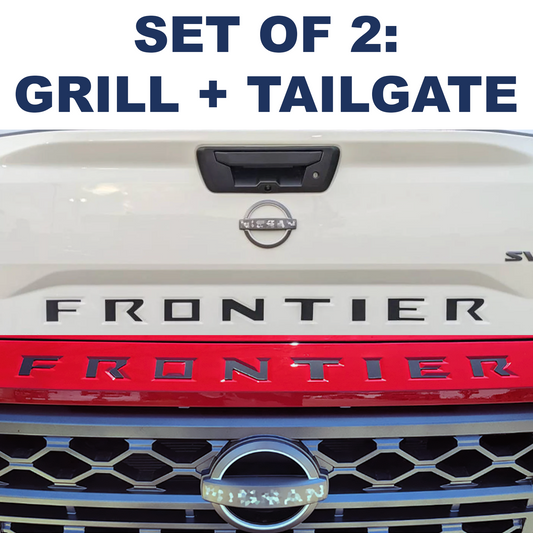 SET OF 2: TAILGATE + HOOD Matte Black Raised Letters 2022 2023 2024 Frontier