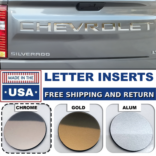 Chrome Raised Tailgate letters Chevrolet Silverado 2019-2024 Inserts