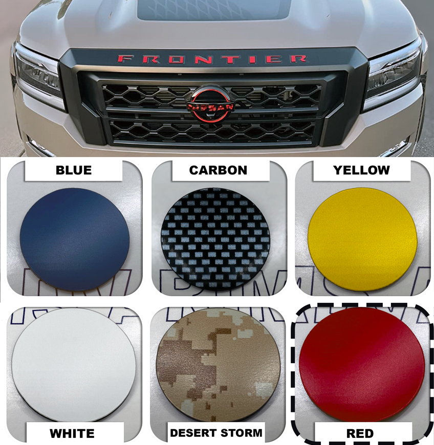 Frontier Lettering RED NISSAN FRONTIER 2022 2023 2024 2025 RAISED FRONT GRILLE LETTERS US ...
